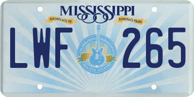 MS license plate LWF265