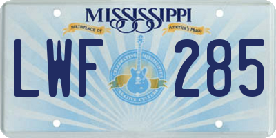 MS license plate LWF285