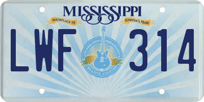 MS license plate LWF314