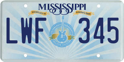 MS license plate LWF345