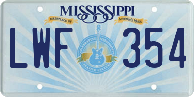 MS license plate LWF354