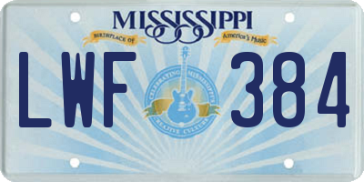 MS license plate LWF384
