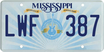 MS license plate LWF387