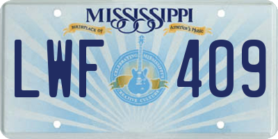 MS license plate LWF409