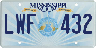 MS license plate LWF432