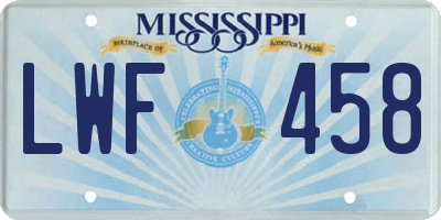 MS license plate LWF458