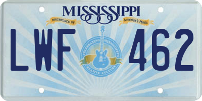 MS license plate LWF462