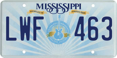 MS license plate LWF463