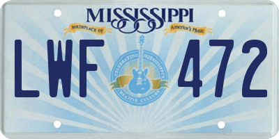 MS license plate LWF472