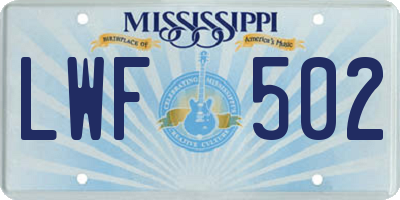 MS license plate LWF502