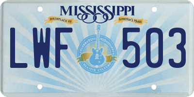 MS license plate LWF503