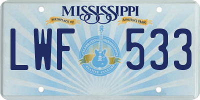 MS license plate LWF533