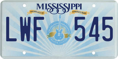MS license plate LWF545