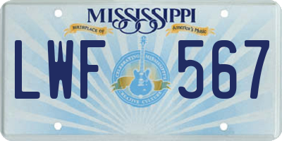 MS license plate LWF567