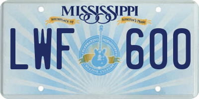 MS license plate LWF600