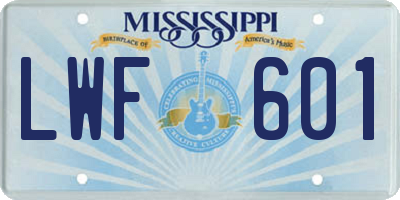 MS license plate LWF601