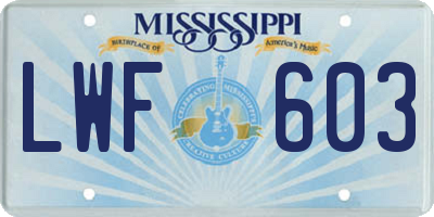 MS license plate LWF603
