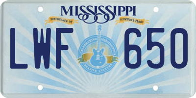 MS license plate LWF650