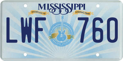 MS license plate LWF760