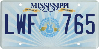 MS license plate LWF765