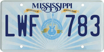 MS license plate LWF783