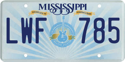 MS license plate LWF785