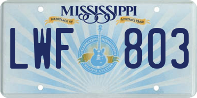 MS license plate LWF803