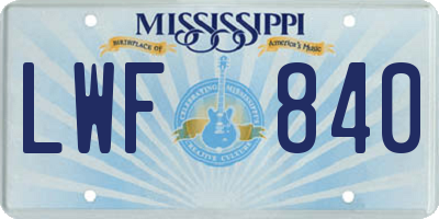 MS license plate LWF840
