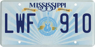 MS license plate LWF910