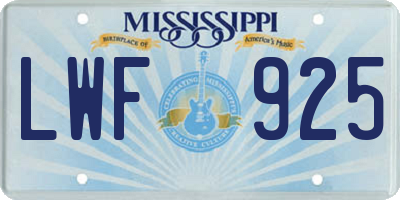 MS license plate LWF925
