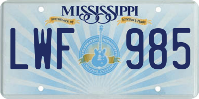 MS license plate LWF985