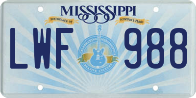MS license plate LWF988