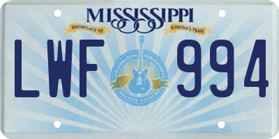 MS license plate LWF994