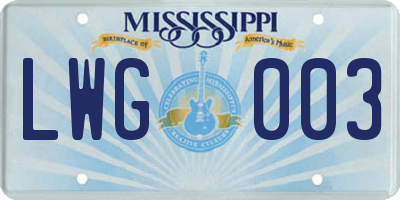 MS license plate LWG003