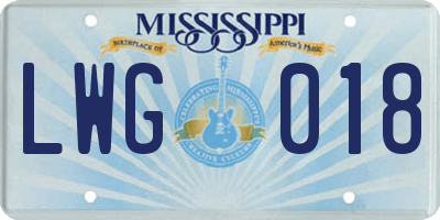 MS license plate LWG018
