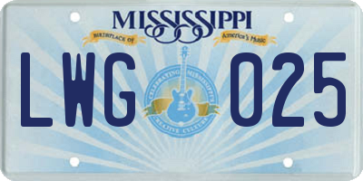 MS license plate LWG025