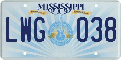 MS license plate LWG038