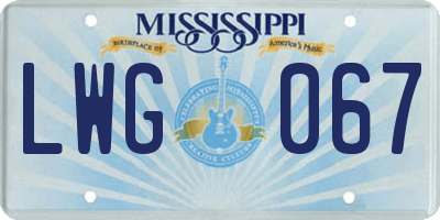 MS license plate LWG067