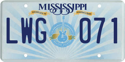 MS license plate LWG071