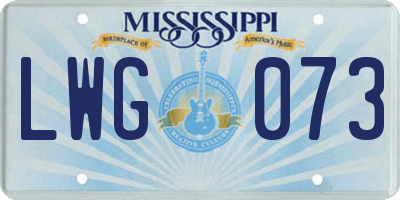 MS license plate LWG073