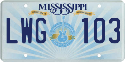 MS license plate LWG103