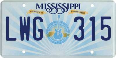 MS license plate LWG315