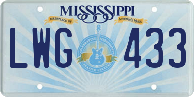 MS license plate LWG433
