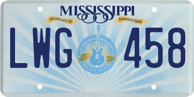 MS license plate LWG458