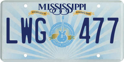 MS license plate LWG477