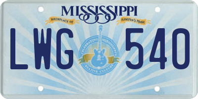 MS license plate LWG540