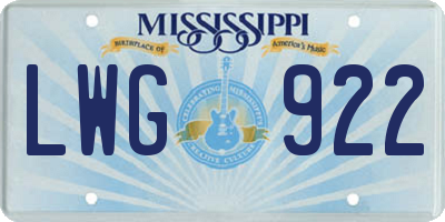 MS license plate LWG922