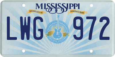MS license plate LWG972
