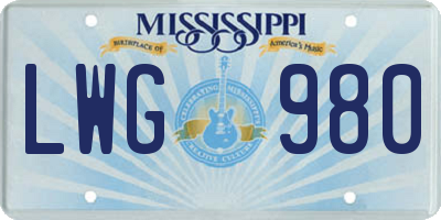 MS license plate LWG980