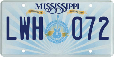 MS license plate LWH072